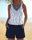 Ilona printed V-neck tankini set with pockets, view 5