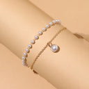 Pearl Double Chain Bracelet for Women, 18K Gold Plated, Gold or Silver