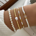 Seed Bead Bracelet Set of 4, White Boho Stacking Bracelets