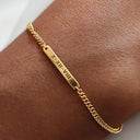 Engraved Bar Bracelet, Custom Text Mini Bar on Curb Chain, 18K Gold Plated Stainless Steel