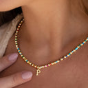 Initial Bead Necklace A to Z, Rainbow Letter Necklace with Stainless Steel Charm