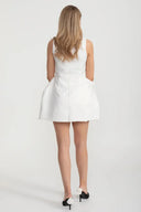 Contemporary Sleeveless Dress With Fitted Bodice And Asymmetrical Skirt - White