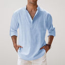 Tamarama Men's Linen Look Cotton Henley Shirt, view 5