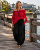 Lexi off-shoulder two-piece set with split sleeves and palazzo pants