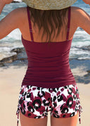 Claudine ribbed tankini top with printed swim shorts, view 4