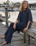 Liora layered two-piece set with asymmetric chiffon blouse and wide-leg pants, view 4
