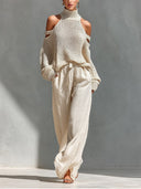 Zoya off-shoulder two-piece set with wide-leg trousers, view 3