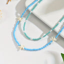 Turquoise Starfish Layered Choker Necklace, Beaded Beach Necklace for Women