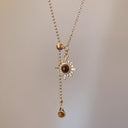 Tiger's Eye Sunflower Y Necklace for Women, Long Lariat Pendant, Gold or Silver
