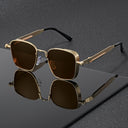 Biarritz square tinted fashion glasses with side shields and a gold frame, view 3