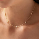 Flower Link Chain Necklace, Stainless Steel, 18K Gold Plated or Silver, Zirconia