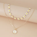 Daisy Flower Layered Necklace Set of 2, Gold Choker and Pendant for Women