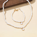 White Bead Heart Necklace and Bracelet Set, Beach Jewellery Set for Women
