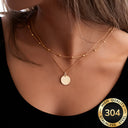 Layered Coin Necklace, 304 Stainless Steel, Gold or Silver for Women
