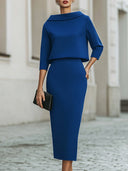 Marley two-piece skirt set with boat neck top and straight skirt, view 13