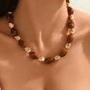 Amber Resin Bead Necklace, Retro Boho Statement Necklace for Women