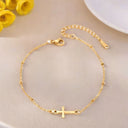 Gold Anklet with Cross Charm, Double Layer Cross Ankle Bracelet 22 cm for Women | Marliva