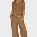 Peggy boho two-piece set with pocket in natural tones, view 6