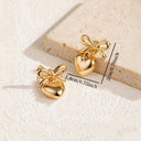 Bow Heart Drop Earrings for Women, Vintage Gold Earrings