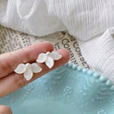 Flower Stud Earrings for Women, White Petal Studs, Gold Tone