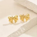 Gold Bow Stud Earrings, Small Puffy Bow Earrings, Waterproof 18k Gold Plated Stainless Steel | Marliva