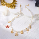 Ocean Charm Necklace, Starfish, Seashell and Seahorse Pendants, Gold Tone