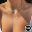 Layered Long Necklace for Women, 304 Stainless Steel, Gold or Silver