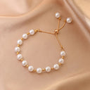 Pearl Bracelet for Women, Adjustable Faux Pearl Chain Bracelet, Gold