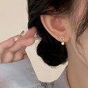 Pearl Stud Earrings for Women, Faux Pearl Double Ring Studs, Gold