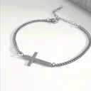 Engraved Cross Bracelet for Men, Custom Sideways Cross, 304 Stainless Steel, Gold Tone