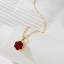 Clover Pendant Necklace for Women, Gold Tone with Black, Green or White Enamel