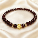 Red Bead Flower Bracelet for Women, Wine Red Glass Bead Bracelet