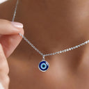 Evil Eye Necklace, Blue Evil Eye Pendant, Silver Tone, Protection Necklace