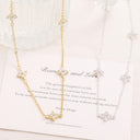 Flower Link Chain Necklace, Stainless Steel, 18K Gold Plated or Silver, Zirconia