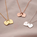 Double Heart Name Necklace, Two Engraved Heart Tags for Couples, Stainless Steel, Gold or Silver
