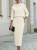 Marley two-piece skirt set with boat neck top and straight skirt, view 11