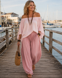 Lexi off-shoulder two-piece set with split sleeves and palazzo pants, view 2