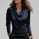 Georgie satin blouse with draped cowl neckline and long sleeves, view 11