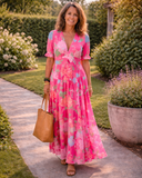Della Floral V Neck Maxi Dress