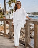 Liora layered two-piece set with asymmetric chiffon blouse and wide-leg pants, view 5