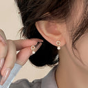 Pearl Stud Earrings for Women, Faux Pearl Double Ring Studs, Gold