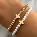 Cross Bead Bracelet Set of 2, Stackable Beaded Cross Bracelets