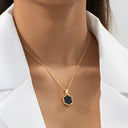 Clover Pendant Necklace for Women, Gold Tone with Black, Green or White Enamel