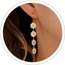 Daisy Earrings for Women, Long Flower Drop Earrings, White or Yellow