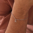 Initial Bracelet, Twisted Rope Chain with Letter Charm, Stainless Steel, Gold or Silver