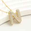 Sparkling Bubble Initial Necklace, Cubic Zirconia Letter Pendant, 18K Gold Plated