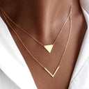 Triangle Layered Necklace Set of 2, Gold V Pendant Necklaces for Women