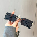 Santorini rimless sunglasses with gold temples and brown gradient lenses, view 6