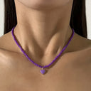 Heart Seed Bead Necklace, Handmade Boho Necklace, Pink, White, Purple or Yellow
