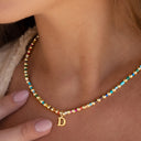 Initial Bead Necklace A to Z, Rainbow Letter Necklace with Stainless Steel Charm